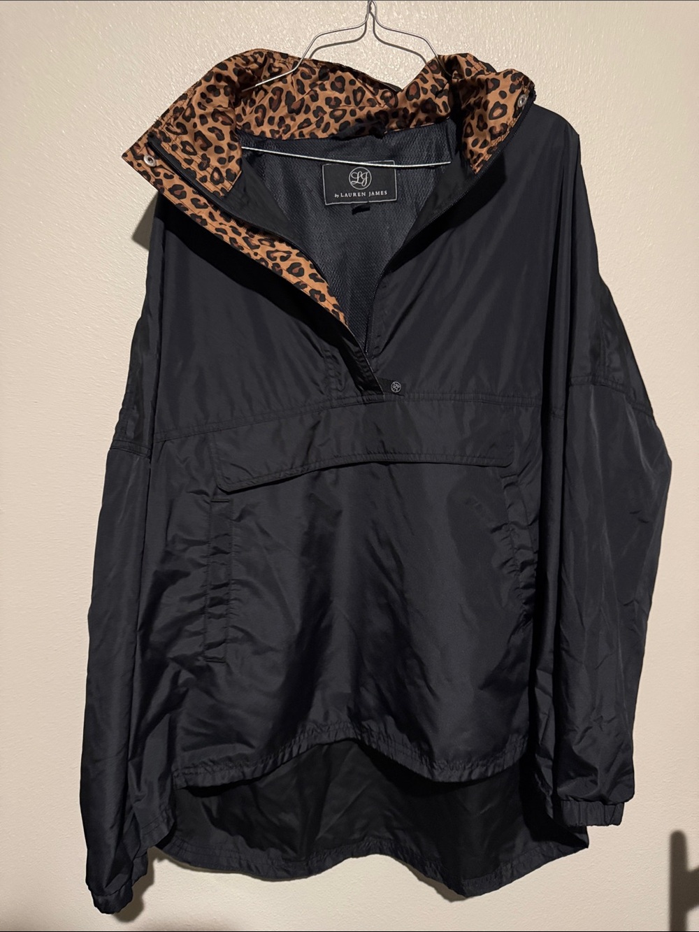 Lauren James Black Pullover with Leopard-Print Lining
